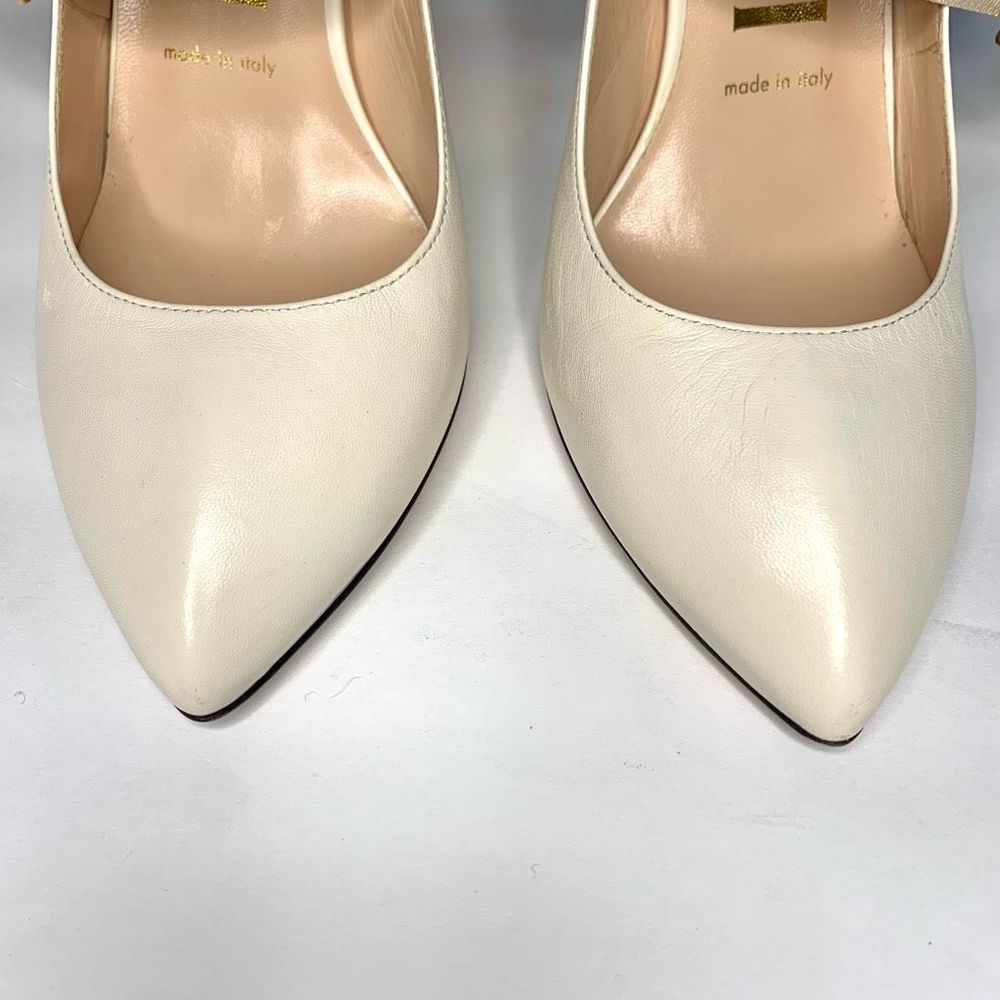 Gucci Malaga Kid/NS Gross Grain Sylvie Pumps Size 37, US 7 Mystic White - Picture 3 of 9